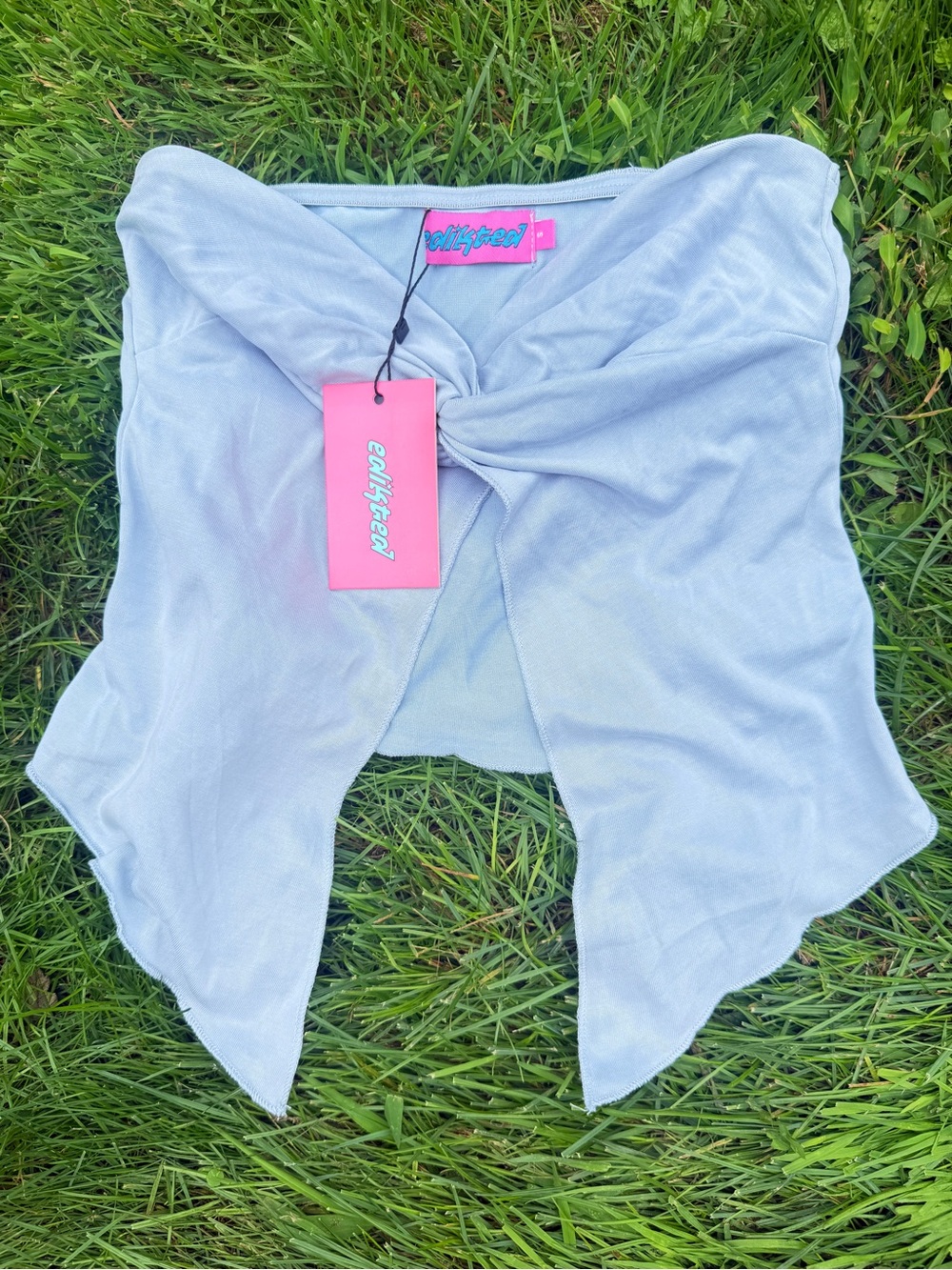 Edikted Light Blue Twist Front Crop Top